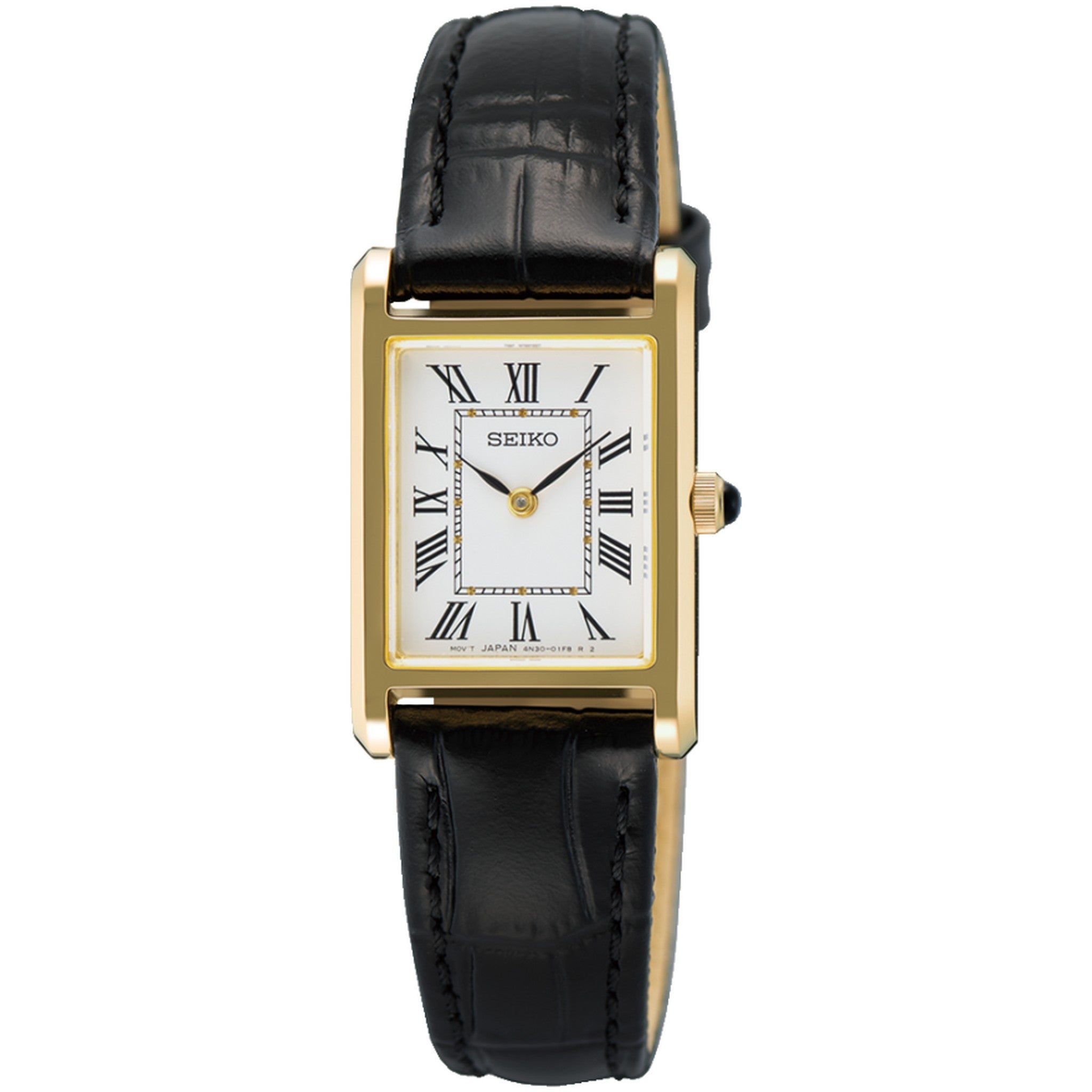Seiko Classic Rectangular Women's Watch SWR108P1 Gold and White with Roman Numerals
