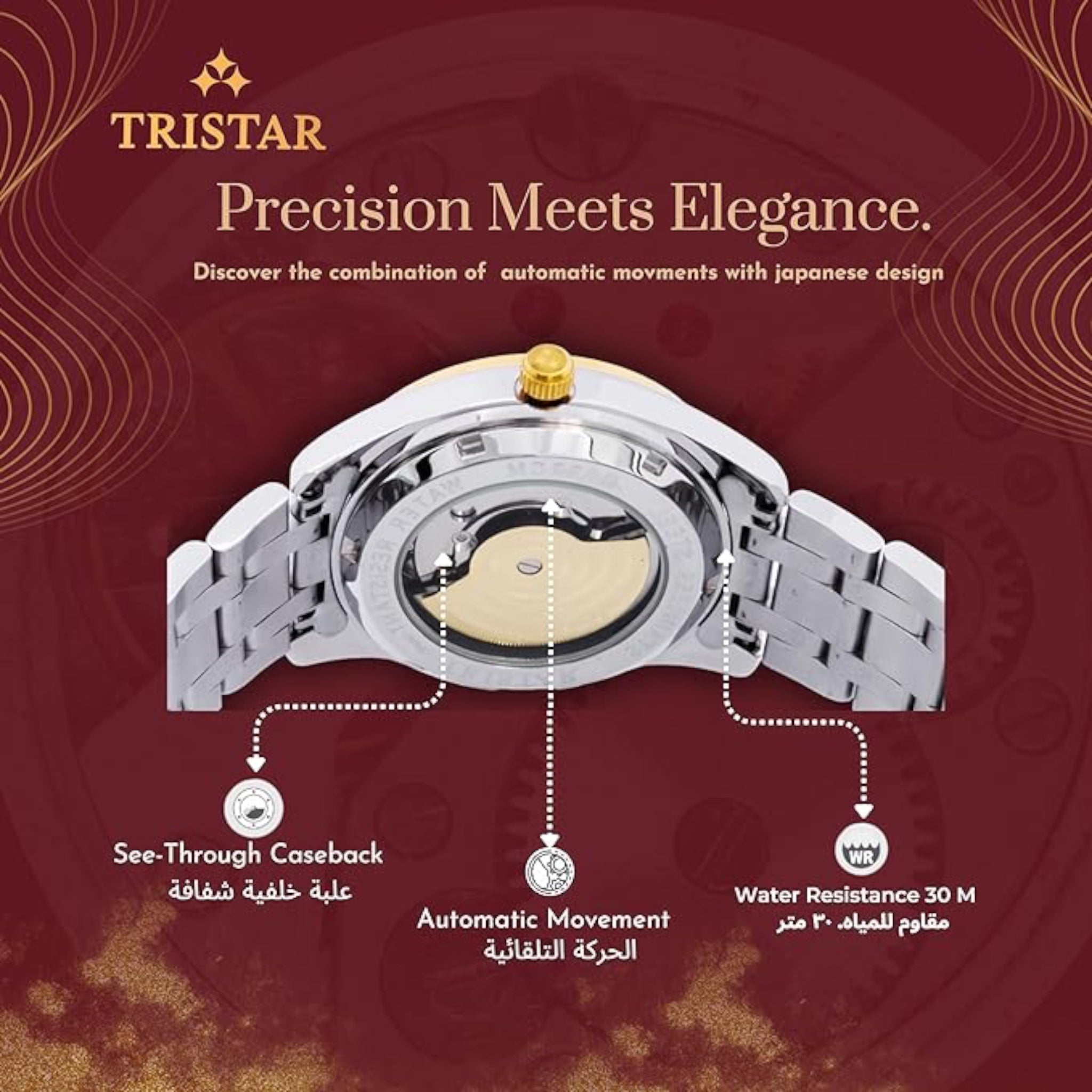 Tristar Arabic Dial BA23BM2TM03 Black Two-tone Automatic Watch