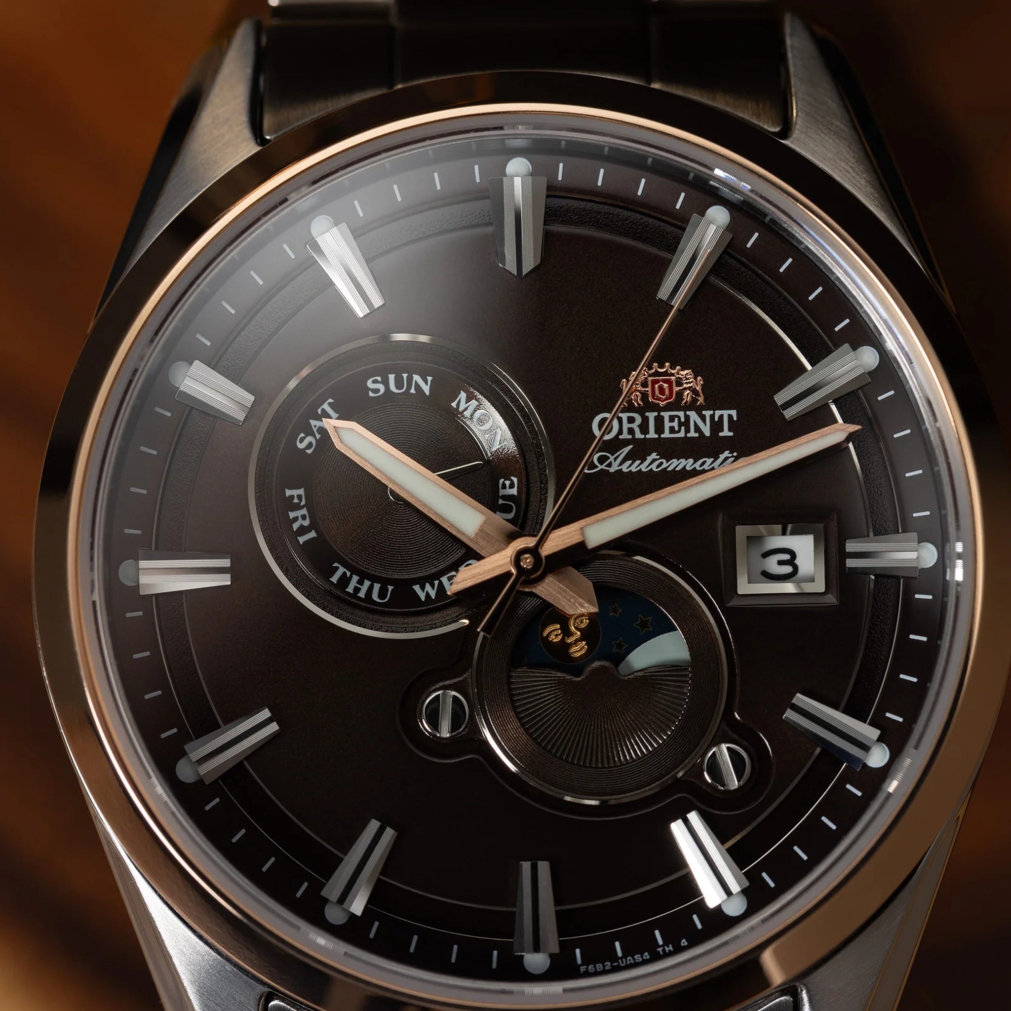 Montre Orient Stretto RA-AK0313Y30B Sun & Moon Marron Solaire
