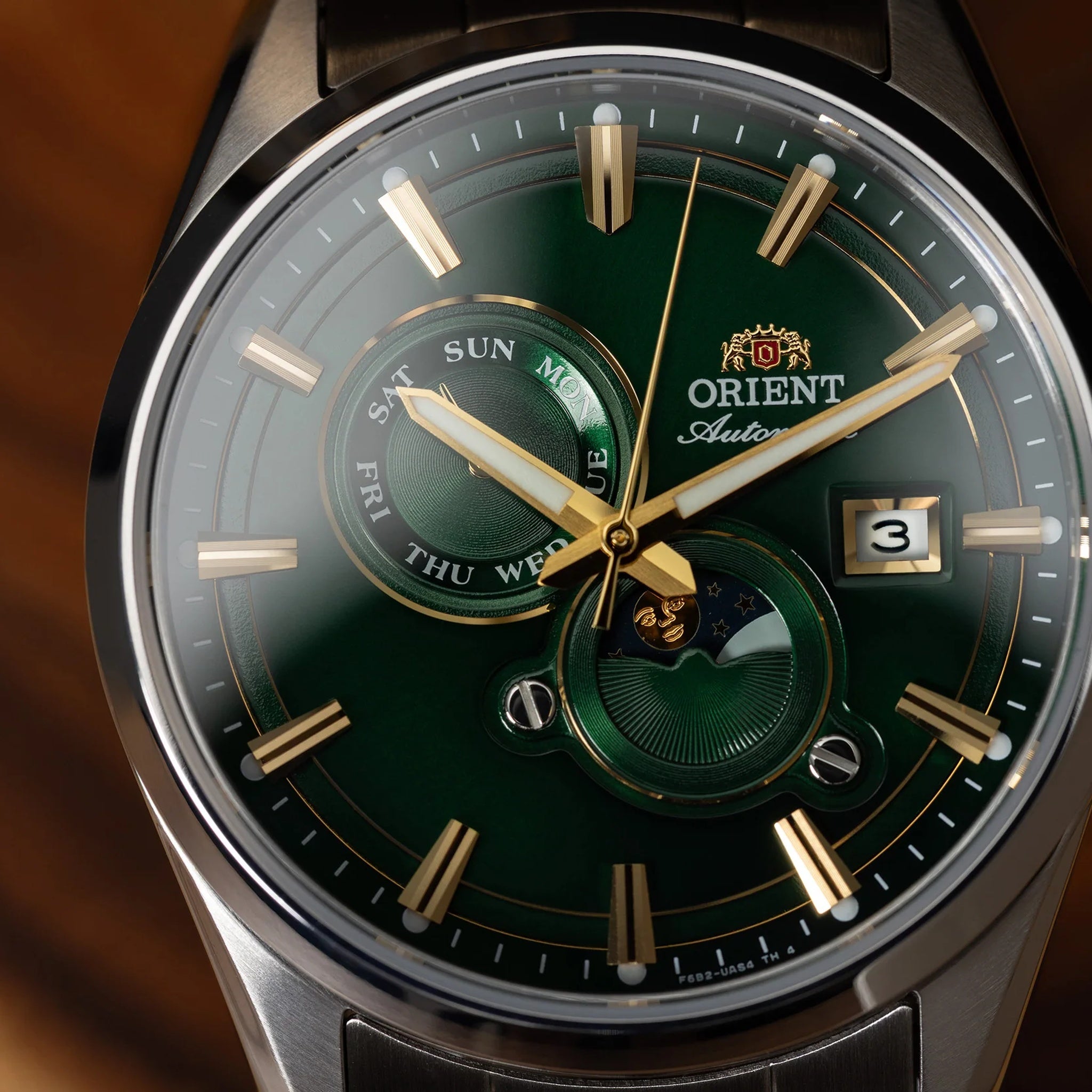 Montre Orient Stretto RA-AK0314E30B Sun & Moon Vert Solaire