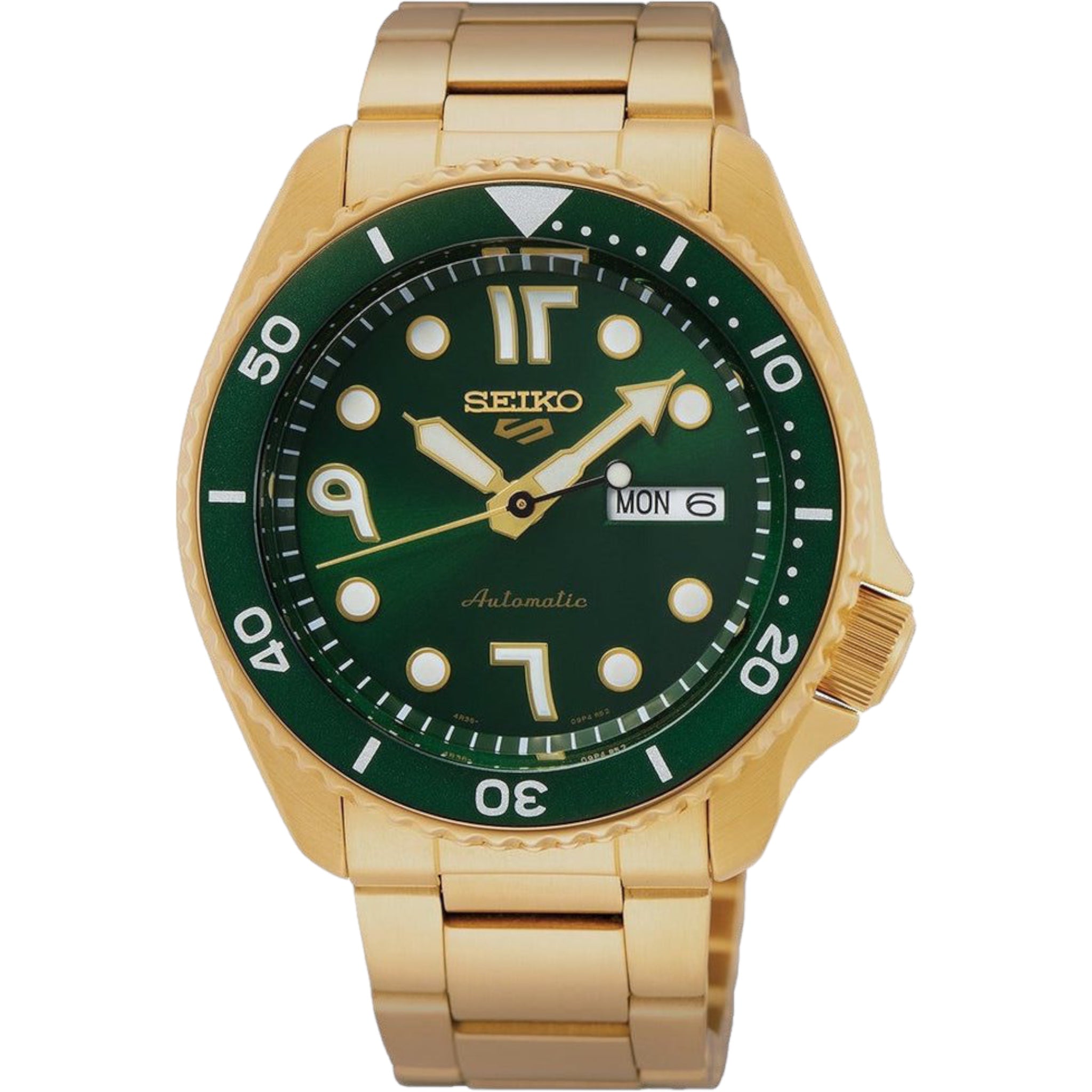 Seiko Arabic Dial SRPF90K1 Green and Gold Watch