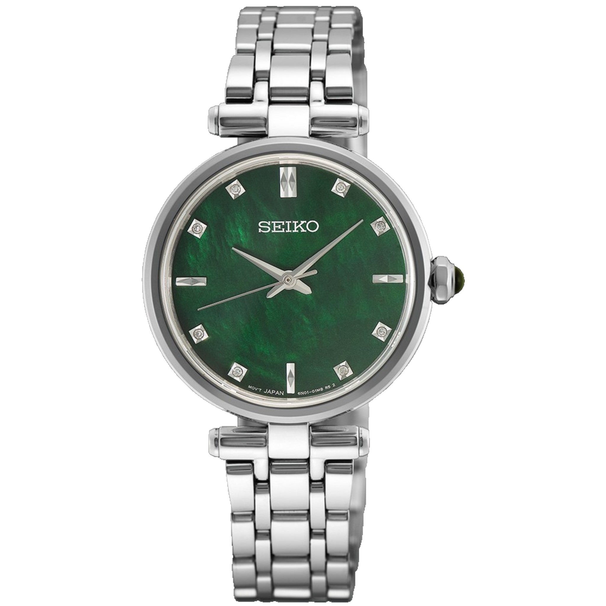 Seiko Classic Round Women's Watch HGH006P1 Diamonds Mother of Pearl Silver Green